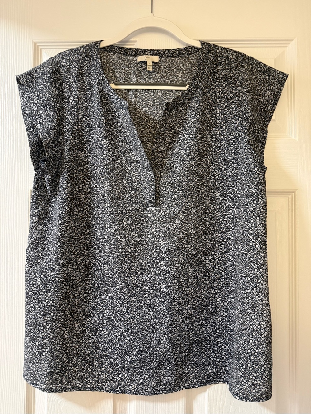 Joie Navy Micro-Floral Notch-Neck Blouse